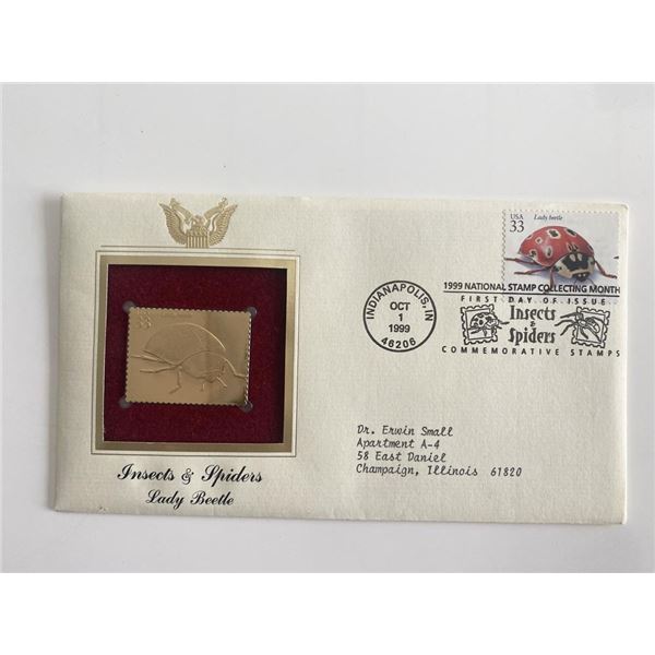 Insects and Spiders Lady Beetle Gold Stamp Replica First Day Cover