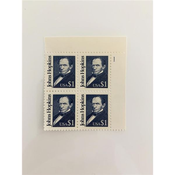 1989 $1 Great Americans: Johns Hopkins Stamp Plate Block