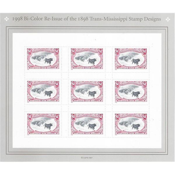 1998 Bi-Color Re-Issue of 1898 Trans-Mississippi stamp design sheet