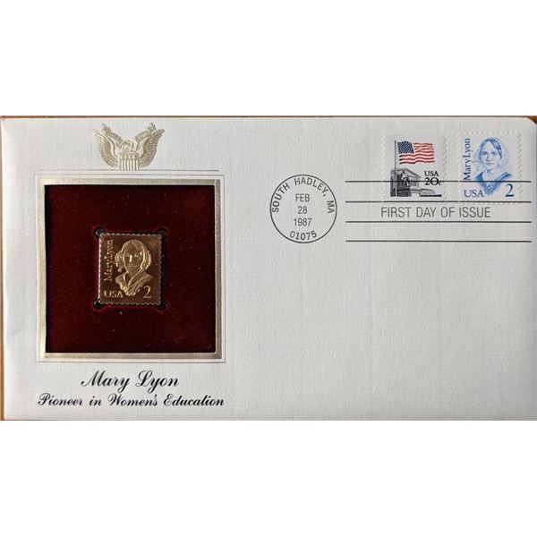 Mary Lyon Pioneer In Women's Education Gold Stamp Replica First Day Cover