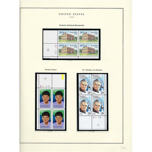 1992 US stamp collector sheet featuring Kentucky Statehood Bi-Centennial, Dorothy Parker and Theodor