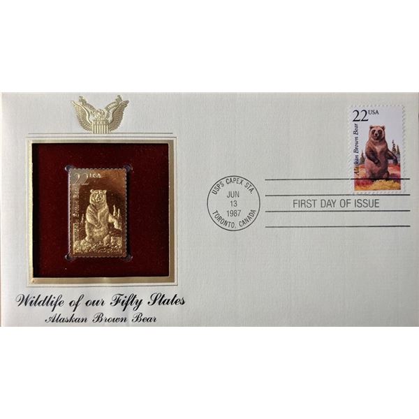 Wildlife of Our Fifty States Alaskan Brown Bear Gold Stamp Replica First Day Cover