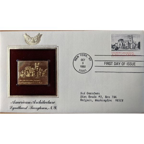 American Architecture Lyndhurst Tarrytown, NY Gold Stamp Replica First Day Cover