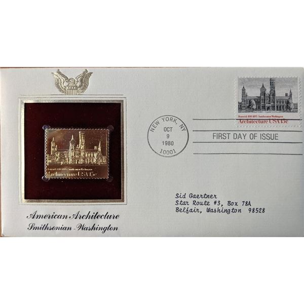 American Architecture Smithsonian Washington Gold Stamp Replica First Day Cover