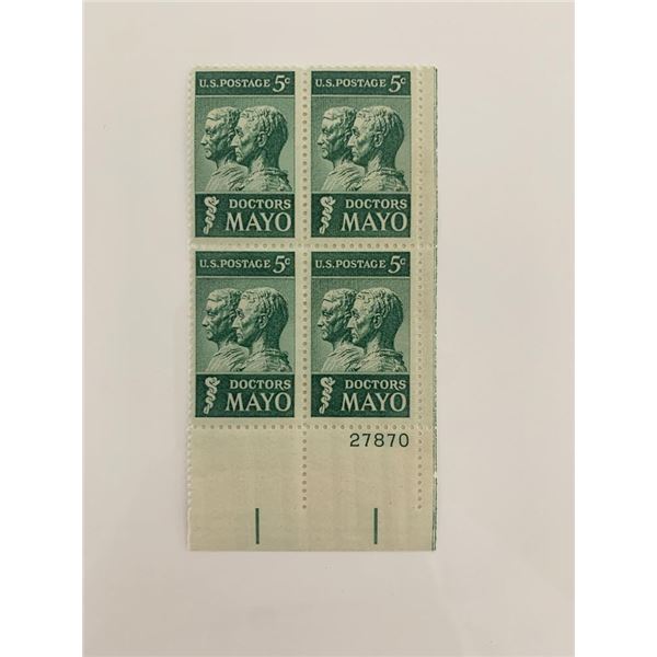1964 5c Doctors Mayo Stamp Plate Block
