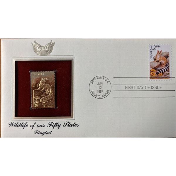 Wildlife of Our Fifty States Ringtail Gold Stamp Replica First Day Cover
