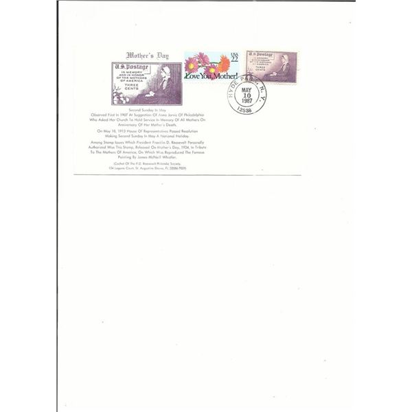 Mother's Day - First Day Cover - 1987 - Hyde Park, N.Y.