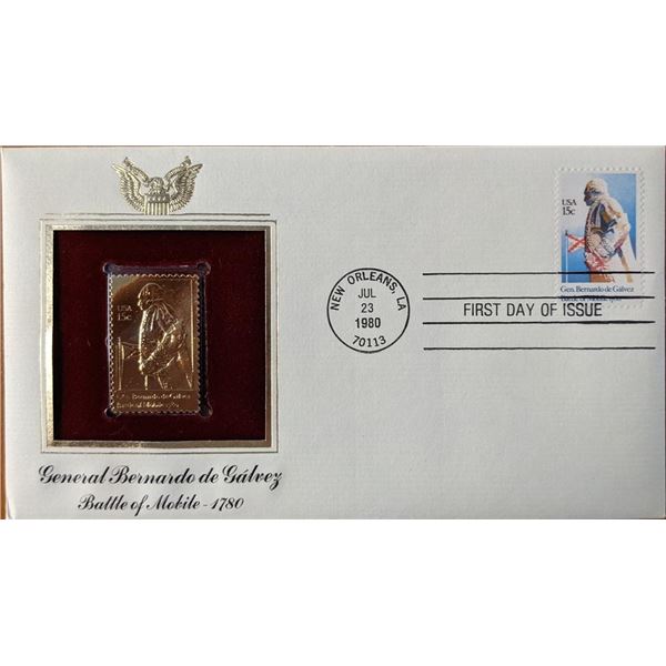 General Bernardo de Galvez Battle Of Mobile 1780 Gold Stamp Replica First Day Cover
