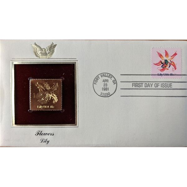 Flowers Lily Gold Stamp Replica First Day Cover