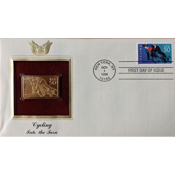 Cycling Into The Turn Gold Stamp Replica First Day Cover