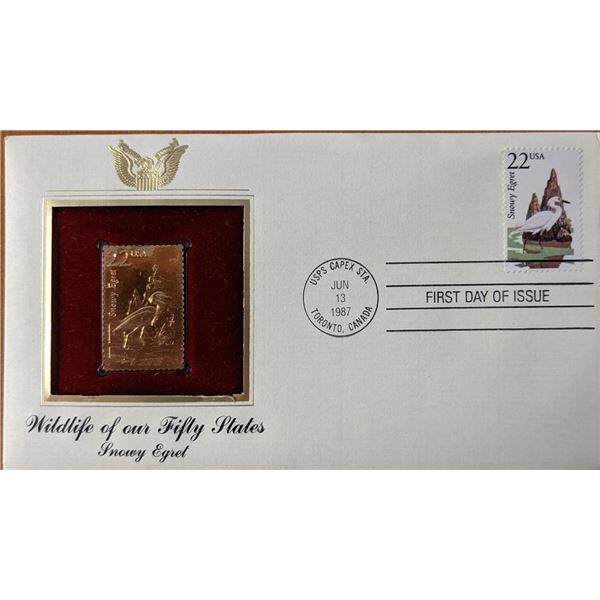 Wildlife of Our Fifty States Snowy Egret Gold Stamp Replica First Day Cover