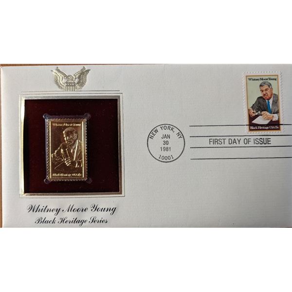 Black Heritage Series Whitney Moore Young Gold Stamp Replica First Day Cover