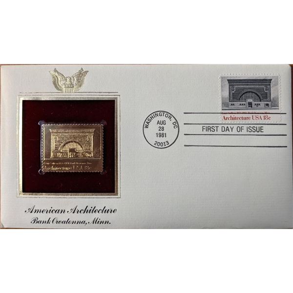 American Architecture Bank Owatonna, MN Gold Stamp Replica First Day Cover
