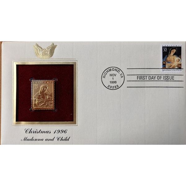 Christmas 1996 Madonna and Child Gold Stamp Replica First Day Cover