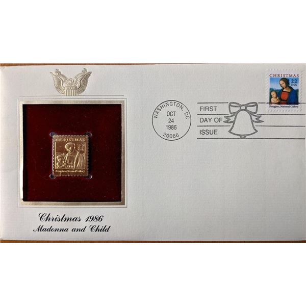 Christmas 1986 Madonna and Child Gold Stamp Replica First Day Cover