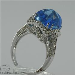 Ring 10.73 ctw Diamond & Blue Topaz  14K  White Gold- SRP$ 4808