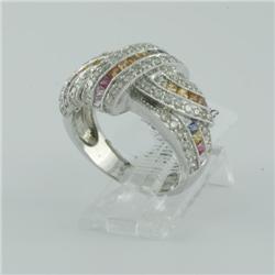 Ring 2.08 ctw Diamond & Multi-color  14K White Gold- SRP$ 5053