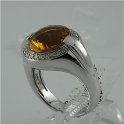 Ring 5.28 ctw Diamond & Citrine  14K  White Gold- SRP$ 3320