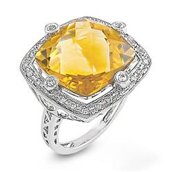 Genuine 13.17 ctw Diamond & Citrine Ladies Ring  