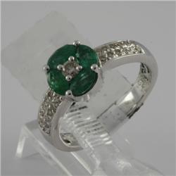 Ring 1.06 ctw Diamond & Emerald  14K  White Gold- SRP$ 2930