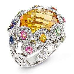 Genuine 17.66 ctw Diamond & Citrine, Multi-color Sapphire Ladies Ring  
