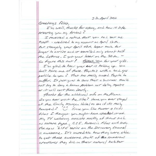 Oklahoma City Bomber Terry Nichols Signed Letter