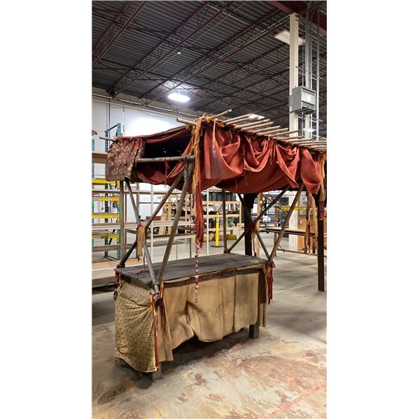 RUSTIC WOODEN VENDOR CART WITH CANOPY