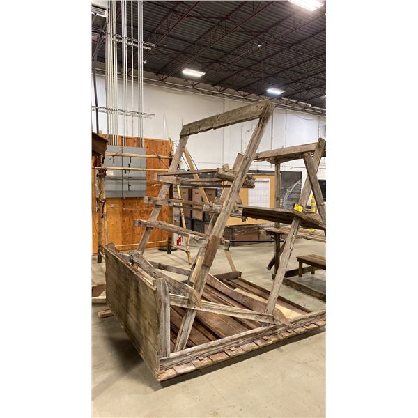 RUSTIC WOODEN MULTI-TIER ANGLED SHELVING UNIT 80"W X 90"H X 69"D