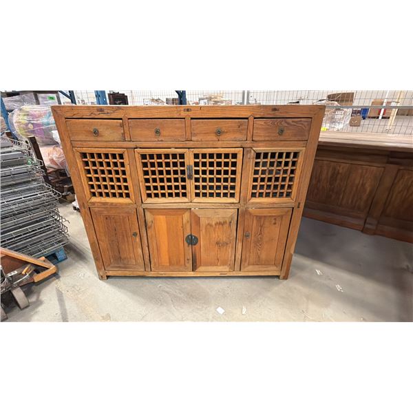 WOOD 8-DOOR 4-DRAWER CABINET