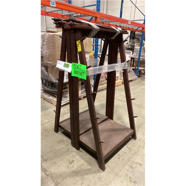 (2) ANGLED WOOD RACKS