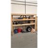 Image 1 : 3-TIER WOOD SHELVING UNIT WITH ASSORTED CONTENTS