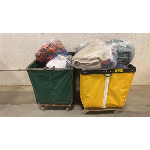(2) ROLLING BINS WITH ASSORTED LINENS & BLANKETS CONTENTS