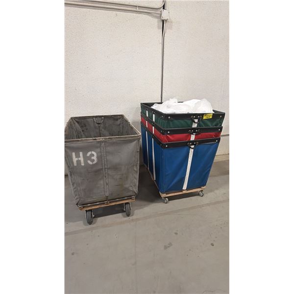 (4) ASSORTED ROLLING BINS WITH LINENS CONTENTS