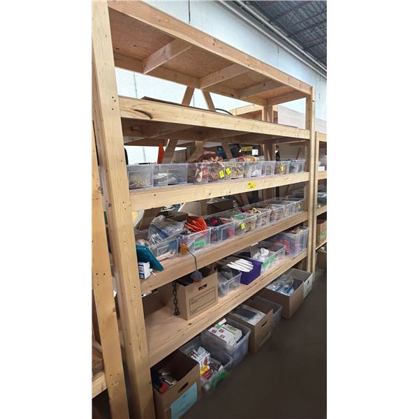 5-TIER WOOD SHELVING UNIT WITH ASSORTED SHOW PROP CONTENTS