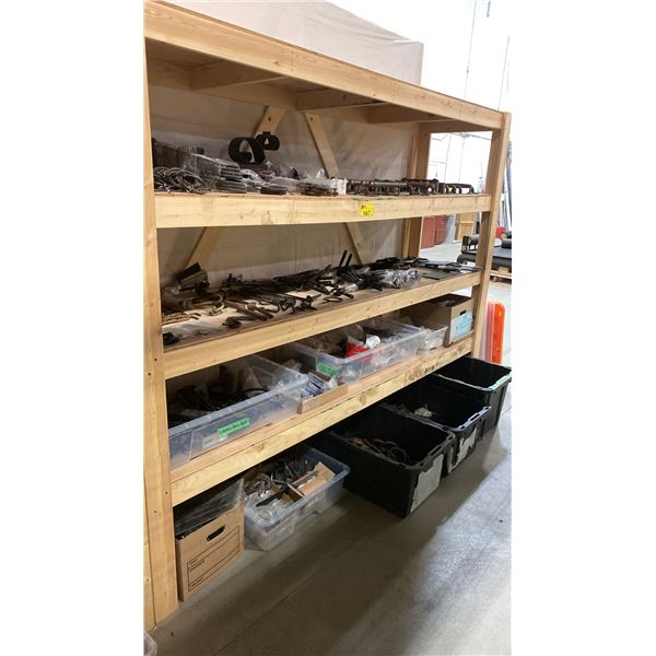 4-TIER WOOD SHELVING UNIT WITH ASSORTED SHOW PROP CONTENTS