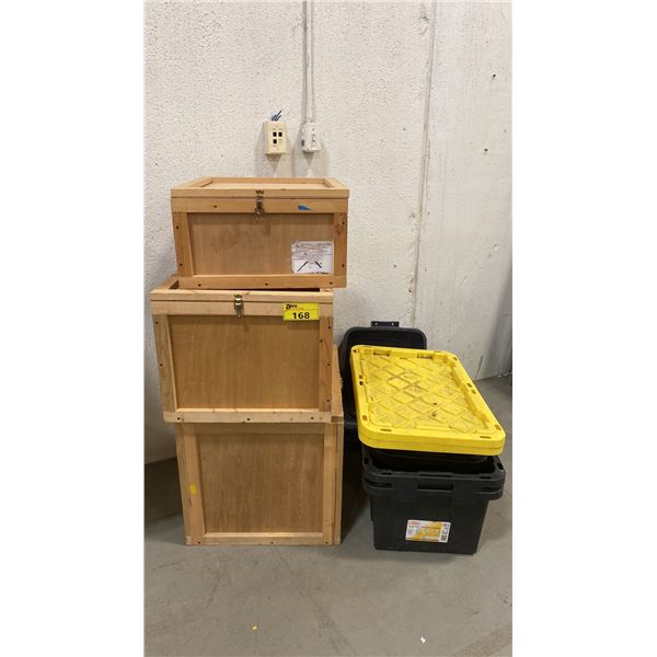 ASSORTED WOOD CRATES & TOTES WITH LIDS