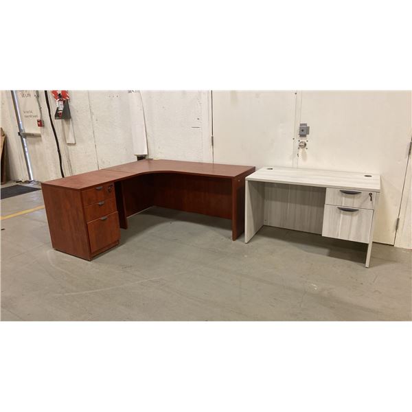L-SHAPED 3-DRAWER WOOD EXECUTIVE DESK & 2-DRAWER WOOD DESK