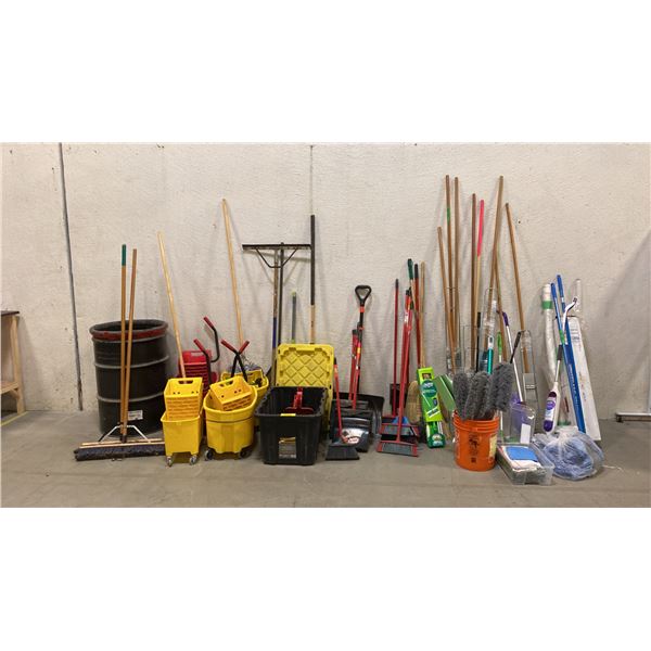 ASSORTED TOOLS INCLUDING; BROOMS, MOPS & BUCKETS, SHOVELS & MORE