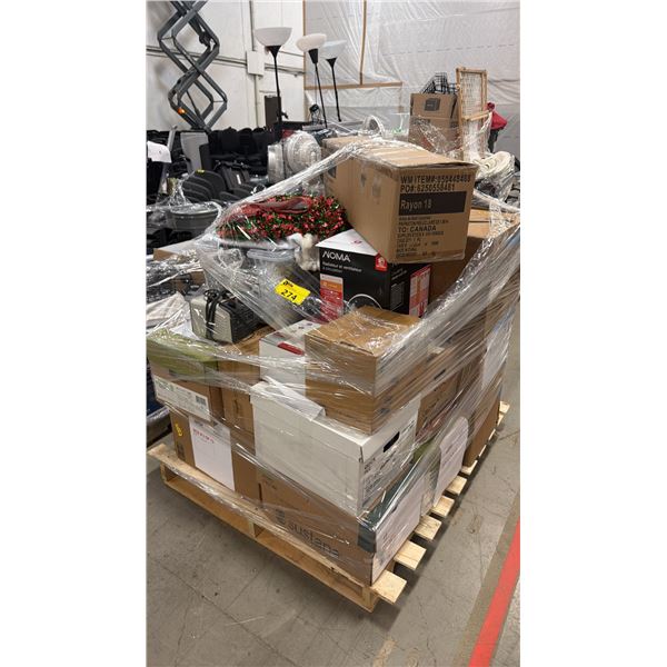PALLET OF ASSORTED ITEMS INCLUDING; CHRISTMAS TREE, HEATER & MORE