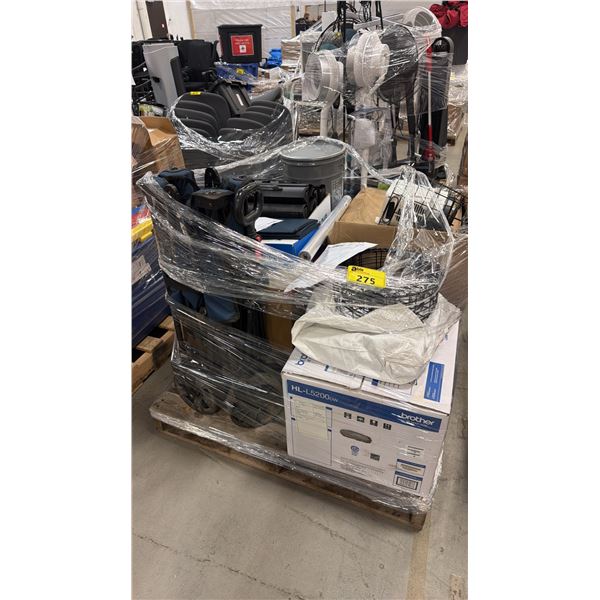 PALLET OF ASSORTED ITEMS INCLUDING; HEATER, METAL DRUM & MORE