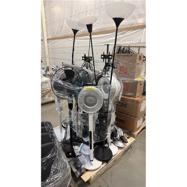 PALLET OF ASSORTED FLOOR FANS & FLOOR LAMPS