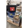 Image 1 : PALLET OF ASSORTED ITEMS INCLUDING; FIRST AID KIT, RECYCLE BIN, TP-LINK MESH WI-FI EXTENDERS & MORE
