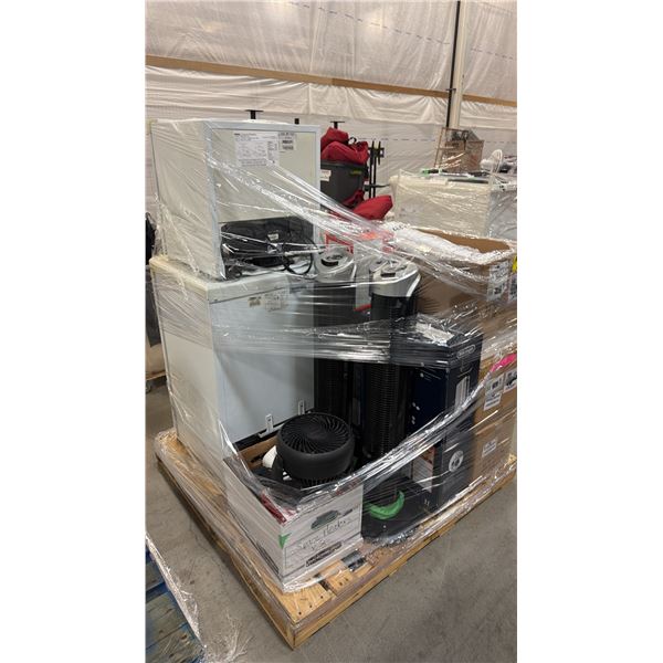 PALLET OF ASSORTED ITEMS INCLUDING; BAR FRIDGES, TOWER FANS, DESK FANS & MORE