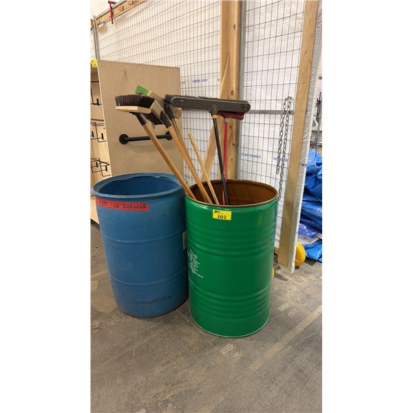 2 BARRELS WITH ASSORTED BROOM CONTENTS