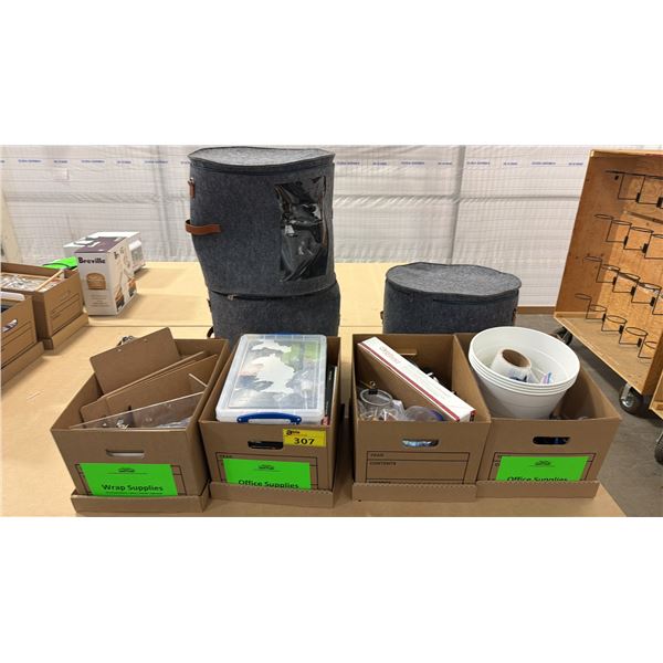 ASSORTED ITEMS INCLUDING; STATIONARY, SHRINK WRAP, CLIPBOARDS & MORE
