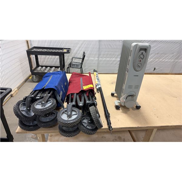 (2) FOLDING WAGONS & PORTABLE RADIATOR HEATER