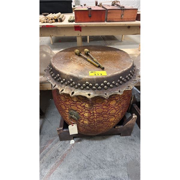 ORNATE DRUM WITH STICKS