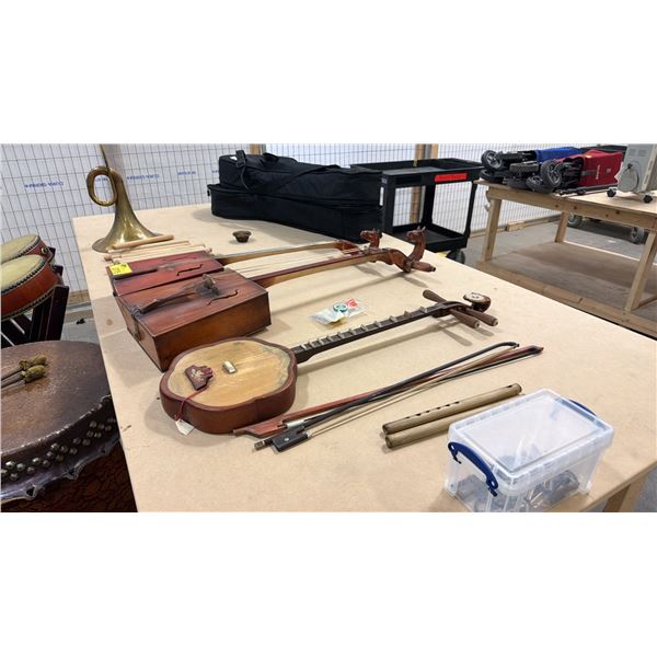 ASSORTED INSTRUMENTS INCLUDING; BANJO, GUITAR, FLUTES & MORE