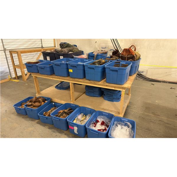 CONTENTS OF TABLE & FLOOR INCLUDING; CRANBERRY GLASS, WOOD DISHES, LANTERNS & MORE