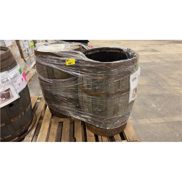 PALLET OF (2) SHOW PROP OAK BARRELS